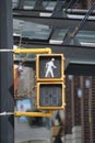 Pedestrian traffic light attached to the pole. North Vancouver Canada