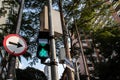 Pedestrian traffic light on the corners of Higienopolis and Angelica avenues