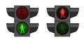 Pedestrian traffic light. Realistic crosswalk regulation equipment. Road crossing. 3D street device semaphores with red