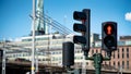 Pedestrian traffic light with red man LED symbol Royalty Free Stock Photo