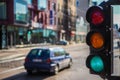 Pedestrian traffic light on the street junction in the city Royalty Free Stock Photo