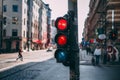 Pedestrian traffic light on the street junction in the city Royalty Free Stock Photo