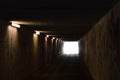 Pedestrian tunnel with lights and graffiti