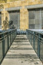 Pedestrian walkway path flanked by safety metal railings in San Antonio Texas Royalty Free Stock Photo