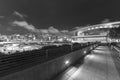 Pedestrian walkway in public park in midtown of Hong Kong city at night Royalty Free Stock Photo