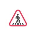 Pedestrian warning sign flat icon