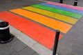 Pedestrian zebra crossing painting in LGBT colorful rainbow lesbian gay in Bordeaux city France