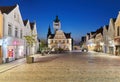 Pedestrian zone and historic town hal in Verden, Germany at night