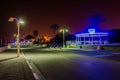 Pedestrian zone near the Mediterranean sea at night in city of Nahariya, Israel. Royalty Free Stock Photo