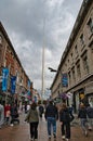 Pedestrianized Hennery street downtown Dublin with the citys Spire center