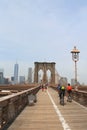 Pedestrians and bicyclists crossing Brooklyn Bridge Royalty Free Stock Photo