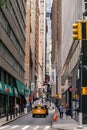 Tight Small New York City street with cars and taxis Royalty Free Stock Photo