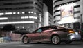 Pedestrians cross a crosswalk in the floodlight of a Toyota Lexus. Ikebukuro / Tokyo on a summer night. Harmonious Japan.