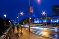Pedestrians crossing Princes Bridge in Melbourne at night Royalty Free Stock Photo