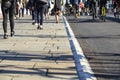 Pedestrians and cyclists crossing Blackfriars Bridge in London