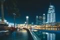 Pedestrians at Dubai Fountain at night Dubai - UAE Royalty Free Stock Photo