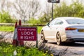 Pedestrians Look Right Roadworks sign on UK motorway