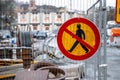 Pedestrians prohibited sign by road works.. Royalty Free Stock Photo