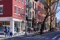 Pedestrians shopping on Bleeker St, Greenwich Village, NYC