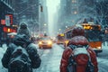 Pedestrians in snow City dwellers braving snowy conditions during commute