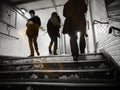 Pedestrians stairs ascending descending stairs metro paris