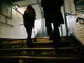 Pedestrians stairs ascending descending stairs metro paris
