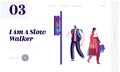 Pedestrians at Traffic Light Website Landing Page, Man with Backpack and Young Woman with Shopping Bags Waiting on Walkside Royalty Free Stock Photo