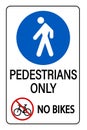 Pedestrians only traffic sign with small no bikes ban sign in the bottom. Royalty Free Stock Photo