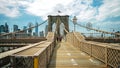 Pedestrians walking by Brooklyn Bridge in New York City