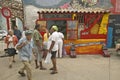 Pedestrians walking past the Callejon de Hamel art and music district of Havana Cuba Royalty Free Stock Photo