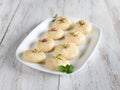 Pedha Indian sweet, Milk Fudge in a white wooden table