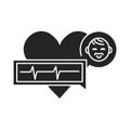 Pediatric cardiology black glyph icon. Pulse measurement, heart diagnosis in children. Pictogram for web page, mobile app, promo