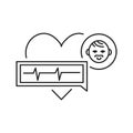 Pediatric cardiology black line icon. Pulse measurement, heart diagnosis in children. Pictogram for web page, mobile app