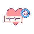 Pediatric cardiology color line icon. Pulse measurement, heart diagnosis in children. Pictogram for web page, mobile app, promo.