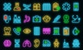 Pediatric clinic icons set vector neon