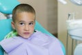 Pediatric dentist examining a little boys teeth in the dentists chair at the dental clinic. A child with a dentist in a dental Royalty Free Stock Photo