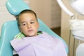 Pediatric dentist examining a little boys teeth in the dentists chair at the dental clinic. A child with a dentist in a dental Royalty Free Stock Photo