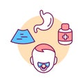 Pediatric gastroenterology color line icon. Check and treatment gastric tract in children. Pictogram for web page, mobile app,