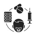 Pediatric infectious disease black glyph icon. Skin rash. Dermatological diseases in children. Pictogram for web page, mobile app