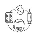 Pediatric infectious disease black line icon. Skin rash. Dermatological diseases in children. Pictogram for web page, mobile app,