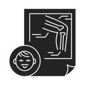 Pediatric orthopedics black glyph icon. Check and treatment in fracture and sprain children. Pictogram for web page, mobile app,