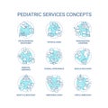 Pediatric services turquoise concept icons set
