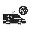 Pediatric urgent care black glyph icon. First aid children. Pictogram for web page, mobile app, promo. UI UX GUI design element