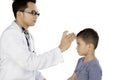 Pediatrician checking temperature his patient