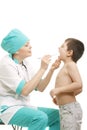 Pediatrician checking throat