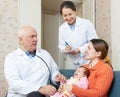 Pediatrician doctor examining newborn baby Royalty Free Stock Photo