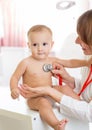 Pediatrician doctor with quiet baby in medical