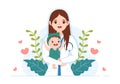 Pediatrician Examines Sick Kids and Baby for Medical Development, Vaccination and Treatment in Cartoon Hand Drawn Illustration
