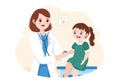 Pediatrician Examines Sick Kids and Baby for Medical Development, Vaccination and Treatment in Cartoon Hand Drawn Illustration