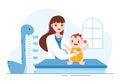 Pediatrician Examines Sick Kids and Baby for Medical Development, Vaccination and Treatment in Cartoon Hand Drawn Illustration